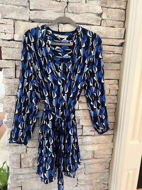 Zara Blue Black and White Geometric Shirt Dress